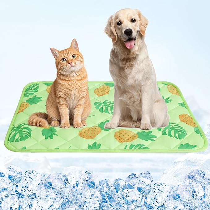 Homimp Dog Cooling Mat,27.5"x38.5" Thicken Self-Cooling Mat for Dog Large,Internal Waterproof & Endothermic,Washable Pet Ice Cool Pad Blanket,Pet Sleeping Pad for Indoor Outdoor in Summer, Green L