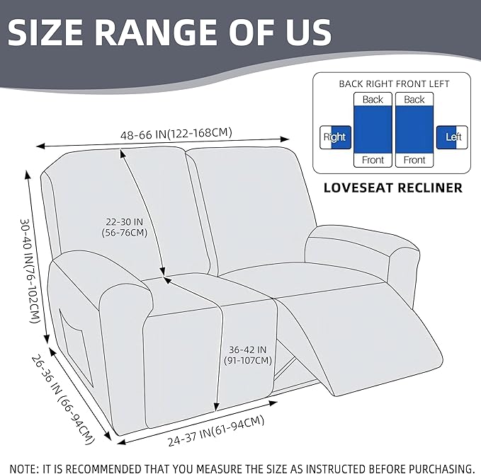 Genina Recliner Loveseat Covers, Stretch Reclining Sofa Covers, 2 Seater Couch Cushion Stripe Jacquard Recliner Slipcovers - Furniture Protector Covers for Pet Kid (Black)