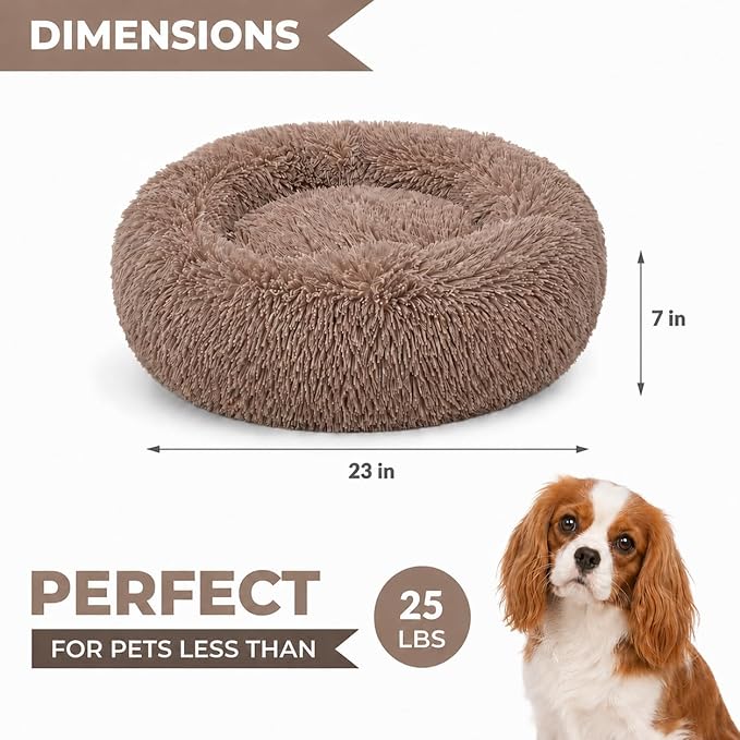 Whiskers & Friends Small Dog Bed Washable, Fluffy Orthopedic Dog Bed Small, Puppy Calming Beds, Large Cat Beds for Indoor Cats - Perfect for Pets Under 25 Pounds - Camel