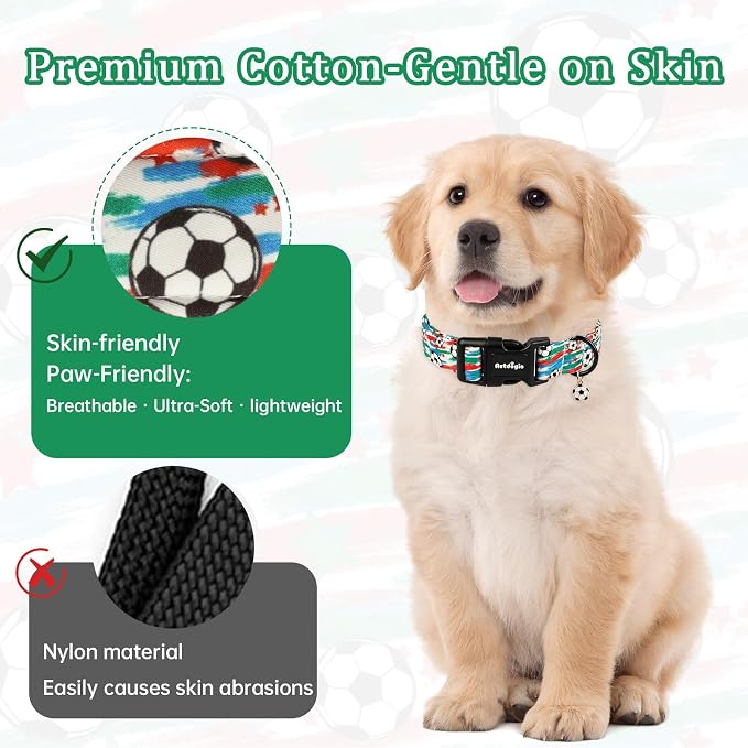 Soccer Dog Collar, Adjustable Cotton Puppy Collars with Buckle for Small Medium Large Dogs, Cute Boy Male Dog Collar Ideal for Gifts,Pet Accessory, S