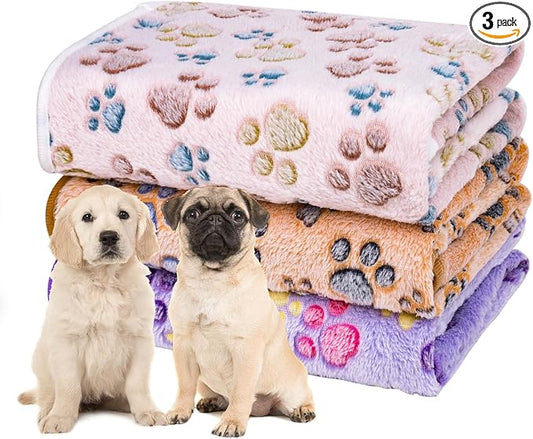 Dono 1 Pack 3 Dog Blankets for Small Dogs, Soft Fluffy Paw Print Pattern Fleece Pet Blanket Warm Sleep Mat, Puppy Kitten Blanket Doggy Mat for Dog Cat Kitten Doggy -23 * 16in (S(23 * 16"), Bone-2)