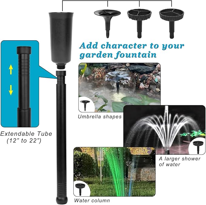 DOMICA 45W 792 GPH LED Pond Pump with Fountain Kit (3000L/H), Submersible Garden Water Fountain Pump, for Waterfall, Hydroponics, Aquariums, Fish Tanks, Indoor Outdoor (AC Powered)