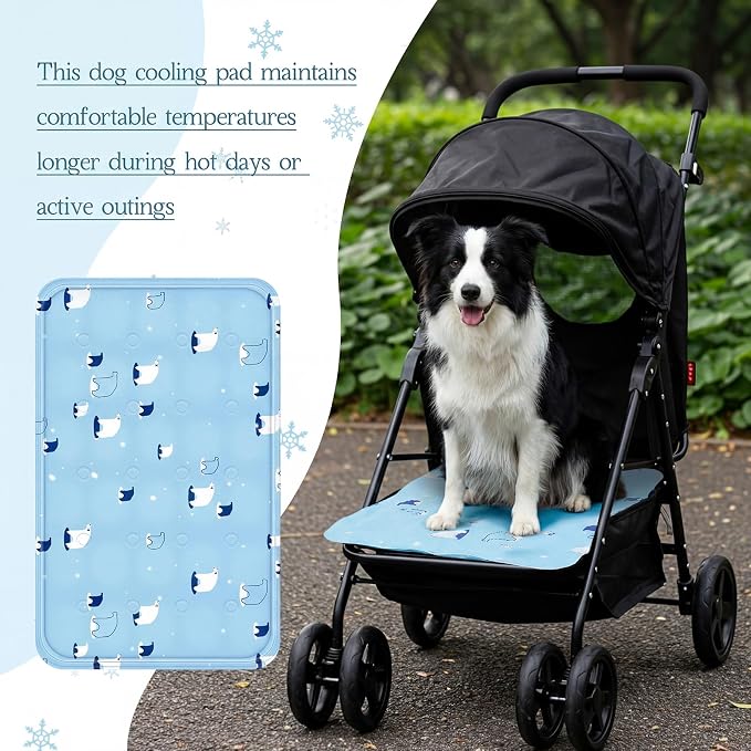 Nuanchu Dog Stroller Cooling Mat, Waterproof Gel Pet Cooling Pad for Summer, Washable Cat Sleeping Blanket, Portable Ice Gel Travel Mat for Cats, Crates, Car Seat(23.62 x 35.43 Inches,Sky Blue Bear)