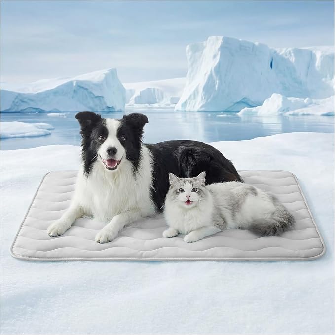 Dog Cooling Mat for Extra Large Dogs, 48"x30" Breathable Self Cooling Crate Mat for Dogs & Cats, QMAX>0.5 Portable Washable Pet Cooling Mat for Dog Bed, Thickened Cool Fiber Indoor/Outdoor Summer,Grey