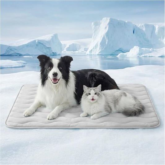 Dog Cooling Mat for Extra Large Dogs, 48"x30" Breathable Self Cooling Crate Mat for Dogs & Cats, QMAX>0.5 Portable Washable Pet Cooling Mat for Dog Bed, Thickened Cool Fiber Indoor/Outdoor Summer,Grey