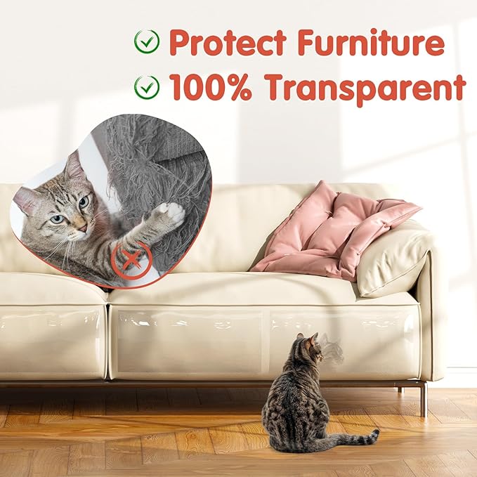 Secopad 18 PCS Large Cat Scratch Furniture Protector, Transparent Couch Protector from Cat Claws, Single-Sided Self Adhesive Anti Pet Deterrent Sofa Cover, 14IN