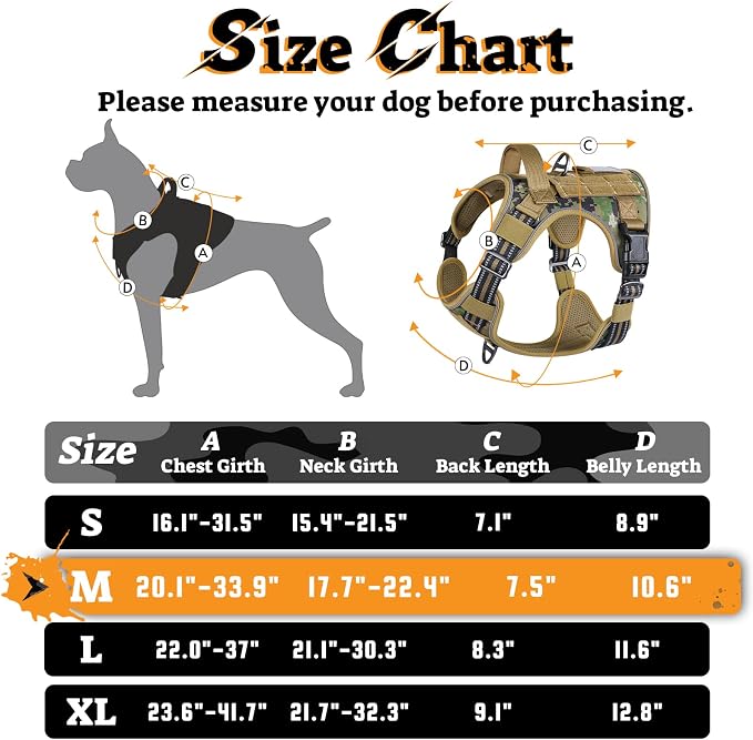 rabbitgoo Dog Harness Medium Sized No Pull, Tactical Service Pet Vest with Molle and Control Handle, Adjustable and Reflective Military Harness for Easy Walking and Training, Brown Camo, M