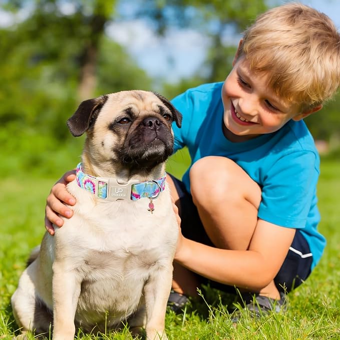 Summer Dog Collar, Personalized Cotton Dog Collar with Quick Release, Summer Tie-dye Collars for Small Medium Large Boys Dogs, Cute Durable Comfortable Pet Collars