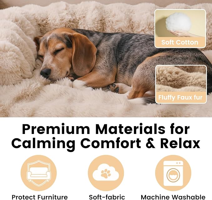 Dog Bed for Couch, Calming Dog Couch Bed for Small Medium Dogs, Fluffy Faux Fur Fuzzy Washable Pet Sofa Covers Protector Mat Pad for Pets Cats Puppy