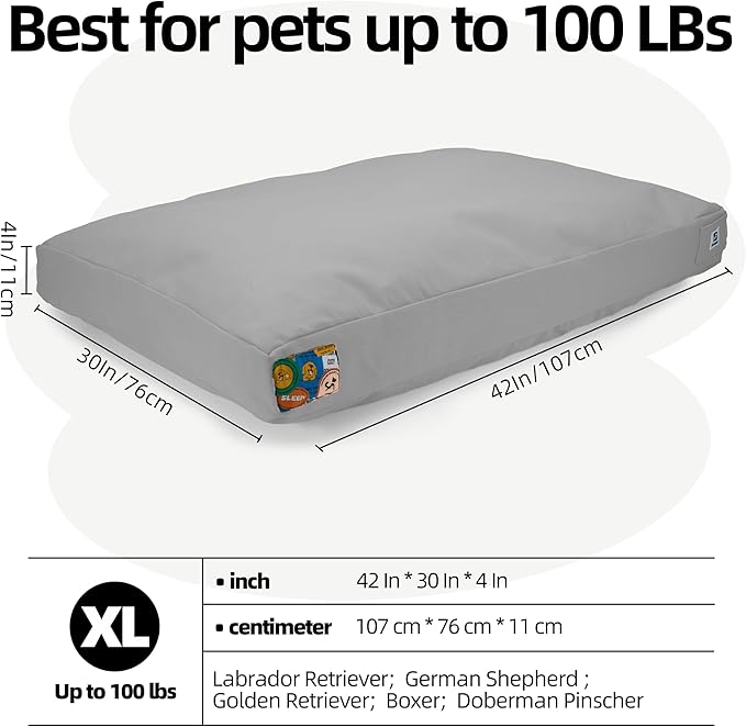 Sytopia 42 Inch Canvas Outdoor Dog Bed for Extra Large Dogs, Great Gift for Pets with Waterproof Machine Washable Removable Cover, Indoor Patio Pet Pad for Crate, Light Grey