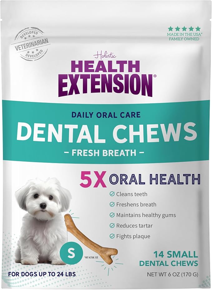 Health Extension Fresh Breath Dental Bones for Dogs, 14 Small Bones, Freshens Breath, Cleans Teeth, Healthy Gums, Training or Reward, 6 oz Bag (Pack of 1)