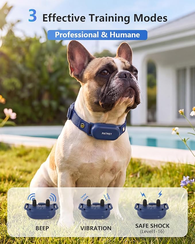 PATPET Shock Collar for Dogs - 4000FT Dog Training Collar with Remote, IPX7 Waterproof 4 Modes(Beep/Vibration/Shock/Safe) Dog Shock Collar, Rechargeable for Small Large Dogs (8-120Lbs) (Blue)