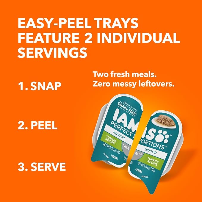 IAMS Perfect Portions Grain Free Wet Cat Food Pate, Healthy Adult Cat Food Wet, Turkey Pate, 2.6 Oz. (24 Twin Packs)