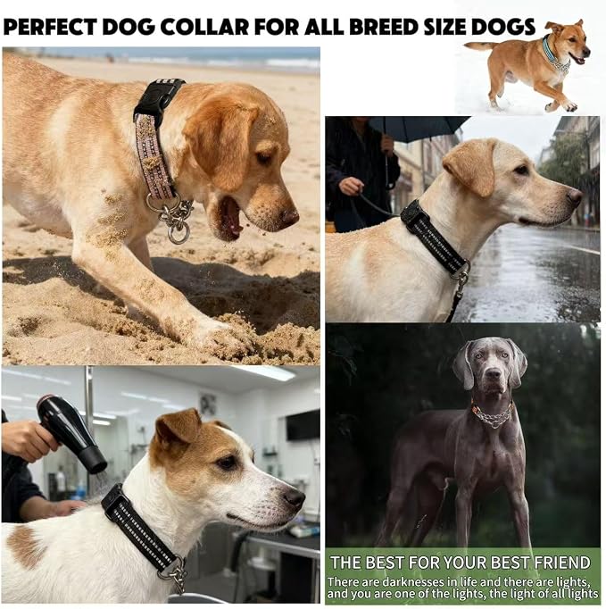 Martingale Dog Collars, Reflective Nylon Collar with Stainless Steel Chain, Adjustable Walking Training Dog Collars with Quick Release Buckle, Suitable for Small Medium Large Dogs(Black,S)
