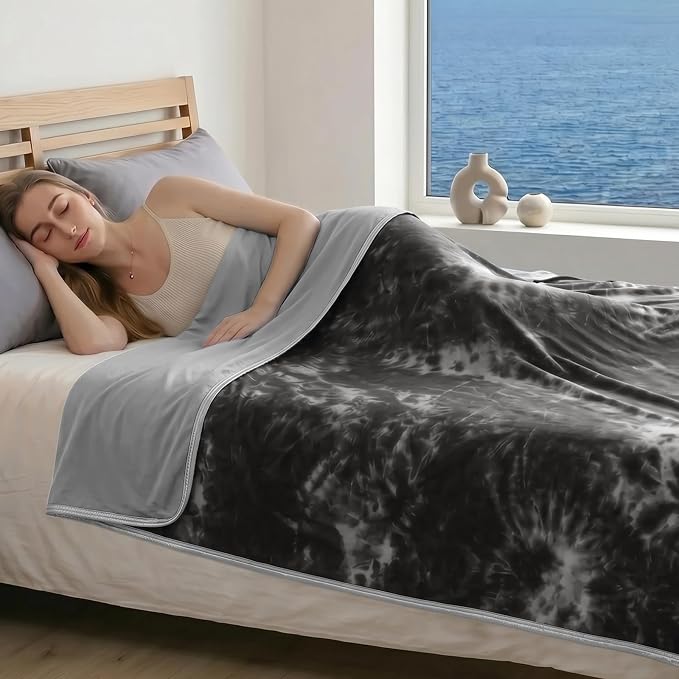 Guohaoi Cooling Throw Blanket for Hot Sleepers, Queen Size 90''×90'' Lightweight Breathable Summer Bed Blanket for Couch, Arc-Chill Q-Max >0.5 Cool Fiber,Lightweight Tie Dye Blanket Black