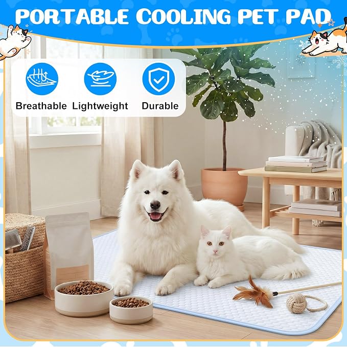 Chunful 4 Pack Pet Cooling Mat, 35 x 26 Inches Dog Cooling Pad for Summer, Ice Silk Self-Cooling Mat, Portable Washable Non-Slip Dog and Cat Pad for Indoor, Outdoor, Car Seats, Trips, up to 45 Lbs