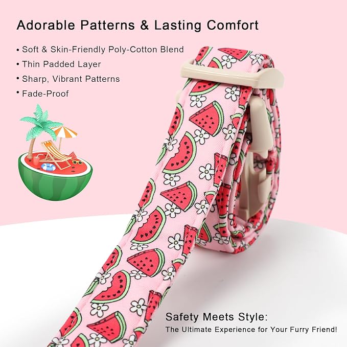 Summer Dog Collar Pink Watermelon Girl Dog Collars for Medium Dogs - Lightweight Adjustable Cute Female Dogs Everyday Collar with Safety Buckle M