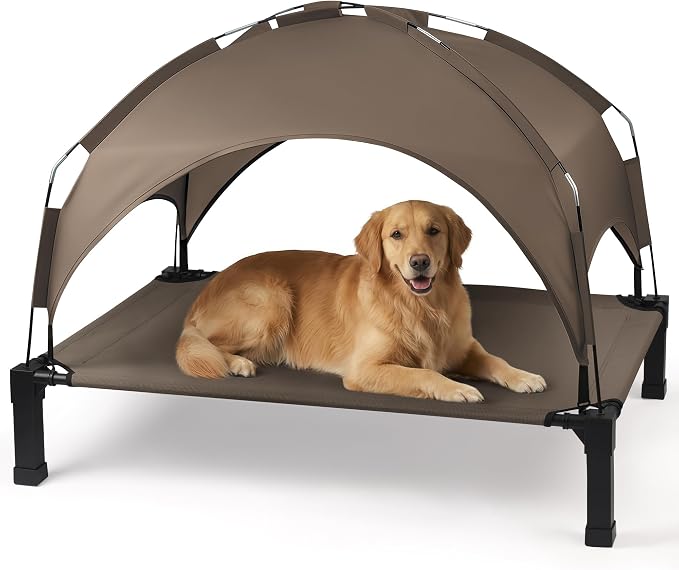 Heeyoo Elevated Dog Bed with Removable Canopy, Portable Dog Cot with Sun Protection Shade Tent, Raised Pet Cooling Cot Bed for Dogs, 51in