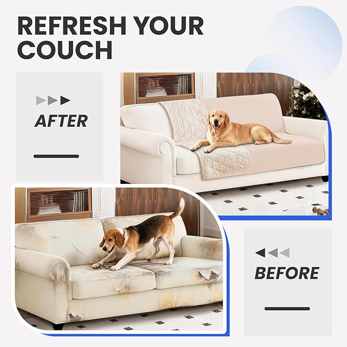 Waterproof Dog Bed Cover, Non-Slip Dog Blanket for Couch, Couch Covers for Dogs Washable, Pet Blanket for Furniture, Pet Bed Mat for Sofa, Car, Pet Supplies (82x82 Inch, Beige)