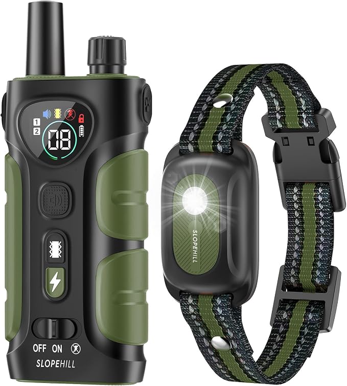 SLOPEHILL Dog Shock Collar - 4200FT Dog Training Collar with Remote,IPX8 Waterproof E-Collar with Beep,Vibration,Shock,Flash Light,No Shock Mode,Shock Collar for Small Medium Large Dog 8-140lbs,Green