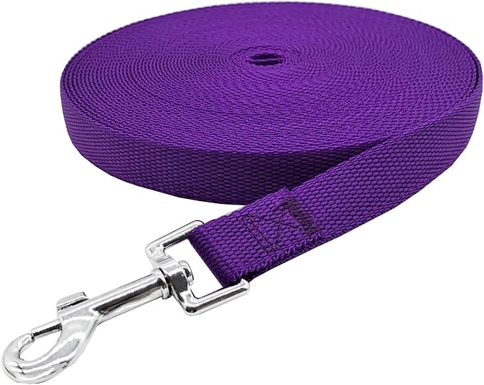 Nylon Training Dog Leash for Small Medium Large Dogs, 15ft 20ft 30ft 50ft Long Leash Dog/Puppy Lead for Obedience Recall Training, Camping (20ft, Purple)
