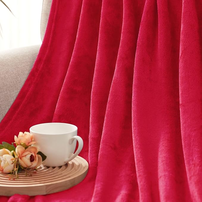 Exclusivo Mezcla Fleece Throw XL Blanket for Couch, Sofa, Super Soft and Warm Red Blankets, All Season, Cozy, Plush, Lightweight, 50x70 Inches