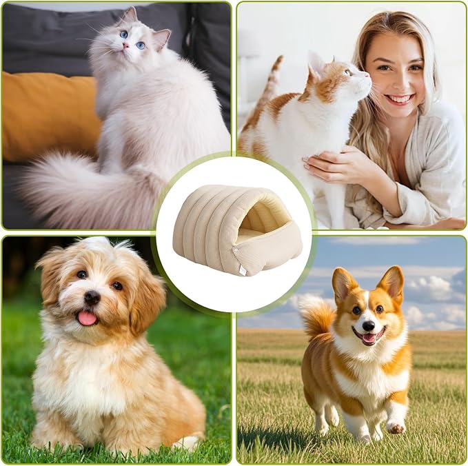 Plush Pet Cave Bed with Removable Cushion, Winter Warm Hideaway for Cats & Dogs, Cozy Washable Safe Haven
