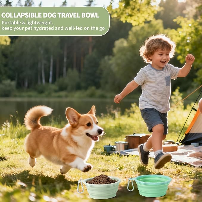 SLSON Collapsible Dog Bowl, 2Pack Macaron Color Pet Travel Bowls Silicone Foldable Water Feeder Dish for Small to Large Dogs Cat Walking Hiking Camping (Macaron Light Green and Light Yellow, Small)