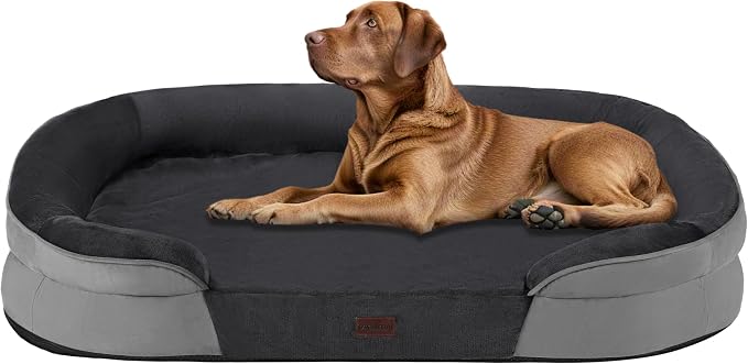 Dwanton Orthopedic Dog Bed for Extra Large Dogs with Gel Memory Foam, Waterproof Dog Sofa, Washable Pet Bed with Four Sided Bolster Cushion, Removable Cover & Non-Slip Bottom, 45", Dark Grey