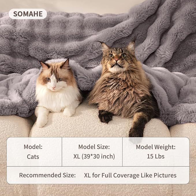 SOMAHE Pet Blanket, Reversible Sherpa & Bubble Fleece Pet Throw, Ultra-Soft Plush for Cats & Small Dogs, Machine Washable, Anti-Static, Warm & Cozy,28"×22" Inch Gray