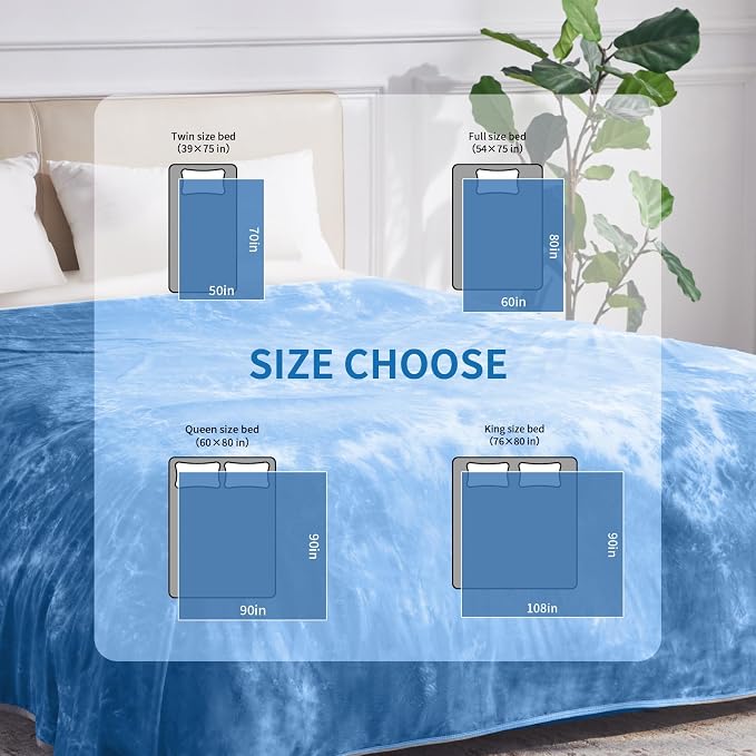 Guohaoi Cooling Throw Blanket for Hot Sleepers, Queen Size 90''×90'' Lightweight Breathable Summer Bed Blanket for Couch, Arc-Chill Q-Max >0.5 Cool Fiber,Lightweight Tie Dye Blanket Light Blue