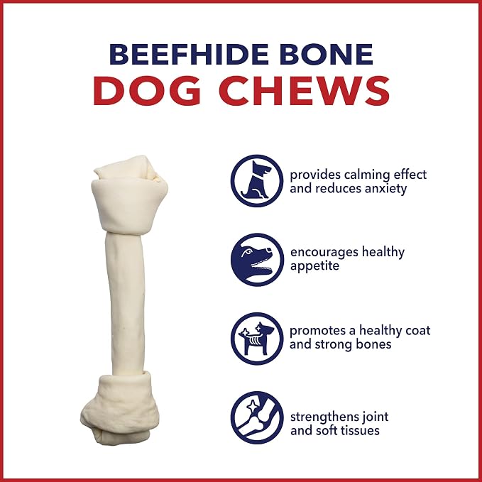 Pet Factory American Beefhide 12" Knotted Bone Dog Chew Treat - Natural Flavor, 1 Count/2 Pack