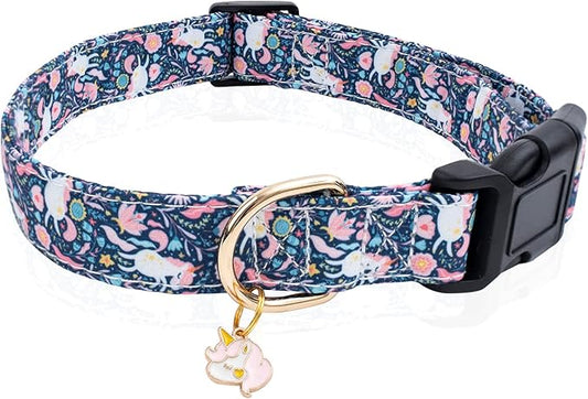 Faygarsle Cotton Designer Dogs Collar Cute Unicorn Dog Collars for Girl Female Small Medium Large Dogs with Unicorn Charms M