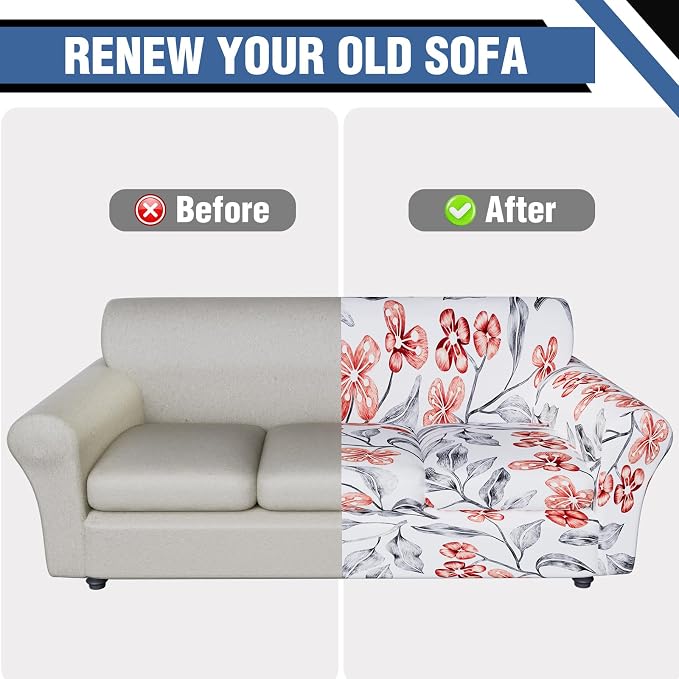Stretch Couch Covers for 3 Separate Cushion Couch Sofa,Floral Printed Couch Sofa Cover,Washable Sofa Slipcover,Pet Friendly Furniture Protector with Elastic Bottom,Universal Fit for Home(Sofa,Cover)