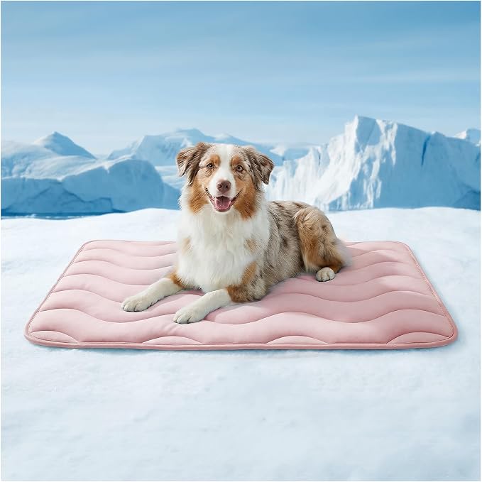 Dog Cooling Mat for Large Dogs, 42"x28" Breathable Self Cooling Crate Mat for Dogs & Cats, QMAX>0.5 Portable Washable Pet Cooling Mat for Dog Bed Thickened Cool Fiber Indoor/Outdoor Summer,Pink