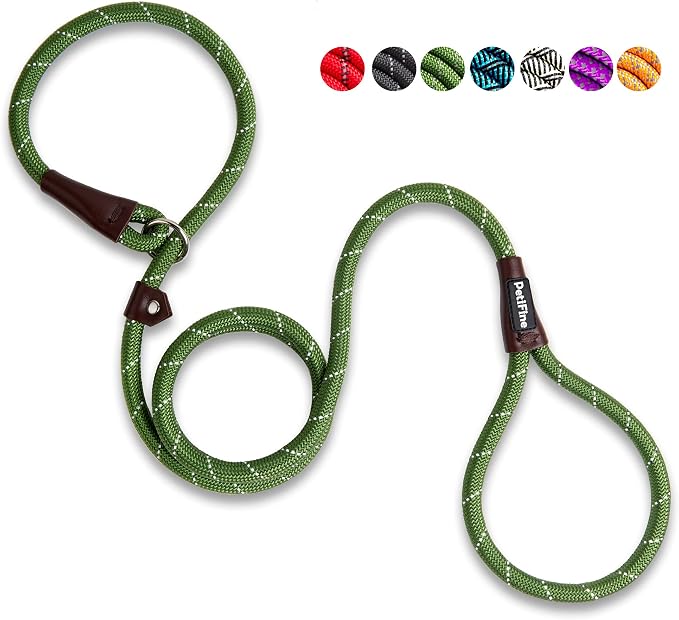 PetiFine Slip Lead Dog Leash - 6FT x 1/2" Reflective Durable Training Rope, Heavy Duty Adjustable Nylon for Small Medium Large Dogs (Green)