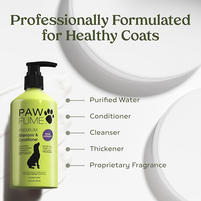 PAWFUME Dog Shedding Shampoo and Conditioner, Royal Lavender, 4-Pack – Nourish & Detangle for Silky Soft Coat – Probiotic, Deep-Cleaning, pH-Balanced – Salon-Quality Shedding Shampoo for Dogs