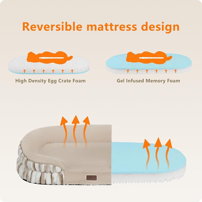 Dwanton Orthopedic Dog Bed for Medium Dogs with Gel Memory Foam, Waterproof Dog Sofa, Washable Pet Bed with Four Sided Bolster Cushion, Removable Cover & Non-Slip Bottom, 36", Tie-dye Khaki
