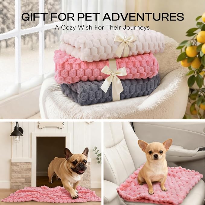 Luciphia Soft 300GSM Fleece Pet Blanket for Small Medium Large Dogs Washable 3D Textured Flannel Cat Puppy Decorative Furniture Protector Throw Durable Pink, XL(57''x40'')