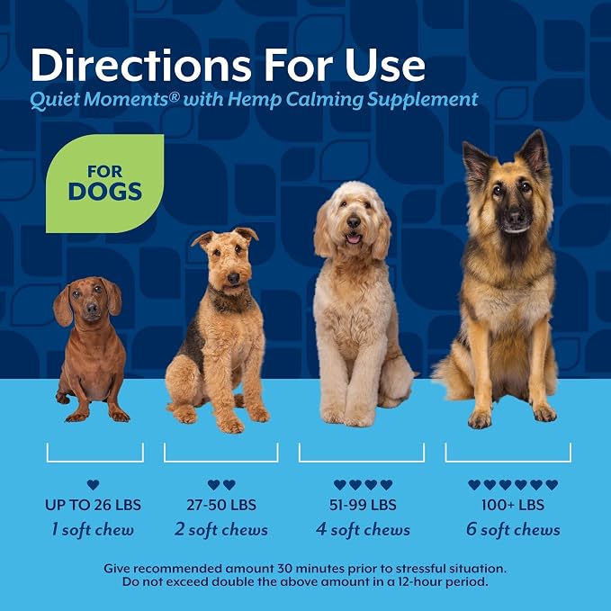 NaturVet Quiet Moments Plus Hemp Calming Aid Soft Chews for Dogs, Count of 60, 60 CT