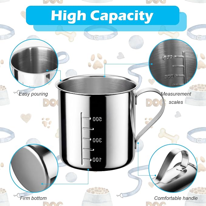 Dog Food Scoop 2 Cup,304 Stainless Steel Measuring Cups with Handle Pet Food Scoop Cup Measuring Scoop for Dogs, Cats, Birds & Rabbits – Ideal for Dry Food & Treats (2 Cup)
