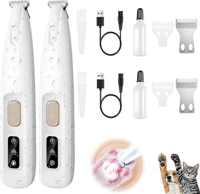 2PCs Dog Paw Trimmer with LED Light,35dB Low Noise Precision Pet Paw Trimmer for Dogs Cats Grooming Clippers,Safety Electric Paw Hair Trimmer for Paws,Ears,Rump,Face,Eyes,Dog