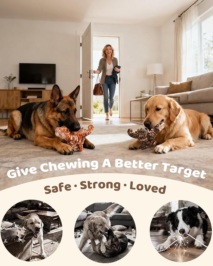 DinoBone Dog Chew Toys for Aggressive Chewers, 2 Pack Tough Nylon Dinosaur Bones for Large Dogs 20–90 lbs, Long Lasting Chewing Outlet, Helps Redirect Destructive Chewing, Bacon Flavor