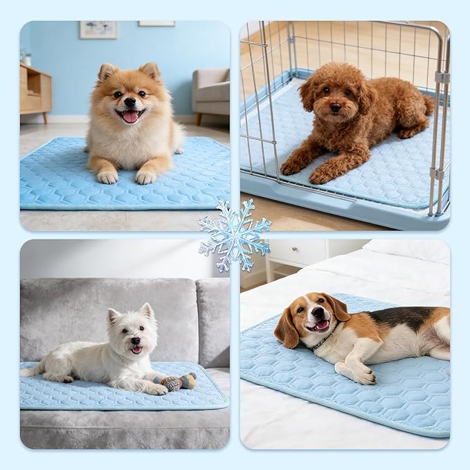 Dog Cooling Mat, Q-Max>0.5 Ice Silk Cooling Pad for Dogs Non-Slip & Foldable, No Electricity or Water Required - Portable Pet Mat for Crate, Car, Travel,Sofa,Floor (3 Sizes)