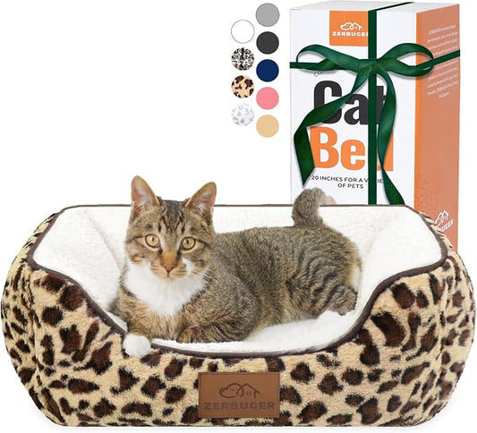 Zerbuger Rectangle Cat Dog Bed for Large Medium Small Pets Indoor Outdoor Machine Washable Sleeping Sofa Non-Slip Bottom Soft Puppy Bed Durable Orthopedic Calming Pet Cuddler (Small, Leopard)