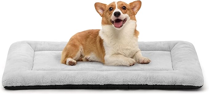 Dog Crate Pad 30 Inch, Washable Plush Crate Mat for Medium Dogs, Non Slip Kennel Pad for Metal Wire Crates, Cushioned Support for Indoor Use, Grey