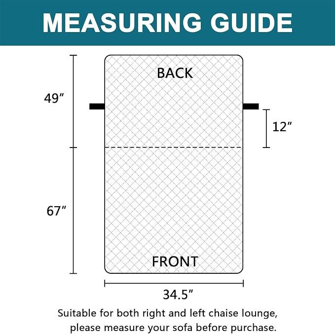 Turquoize 100% Waterproof Sofa Covers Chaise Lounge L Shape Sofa Protector Slip Cover Triple Non-Slip Sofa Slipcover for Chaise Sectional Couch Cover for Pets, Kids (Chaise, Stone Blue)