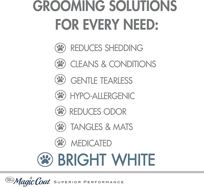Four Paws Magic Coat Bright White Whitening Shampoo for Dogs with Natriance Brightener, Brightening Dog Wash, Removes Tear Stains, Almond Shea Butter Scent, 16 Ounce