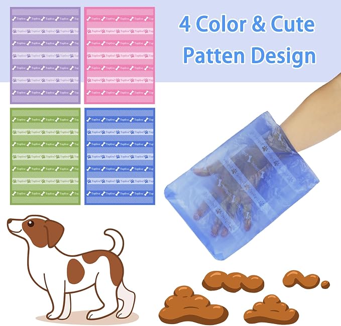 Toplive Dog Poop Bags Rolls, Pet Waste Bags, Extra Thick Strong Leak-Proof Dog Bag for Poop 8 Rolls (120 Bags), Assorted Colors with Cute Prints