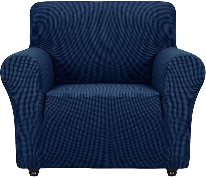ZNSAYOTX Super Stretch Chair Slipcover Universal Sofa Chair Covers for Living Room Dogs Pet Furniture Protector Spandex Armchair Slipcovers with Anti Slip Foam Sticks (Navy Blue, Chair)